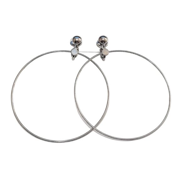 2 3/4 Inch 70mm Hoop Clip On Earrings Silver Tone 57mm Wide Ring - Picture 4 of 5